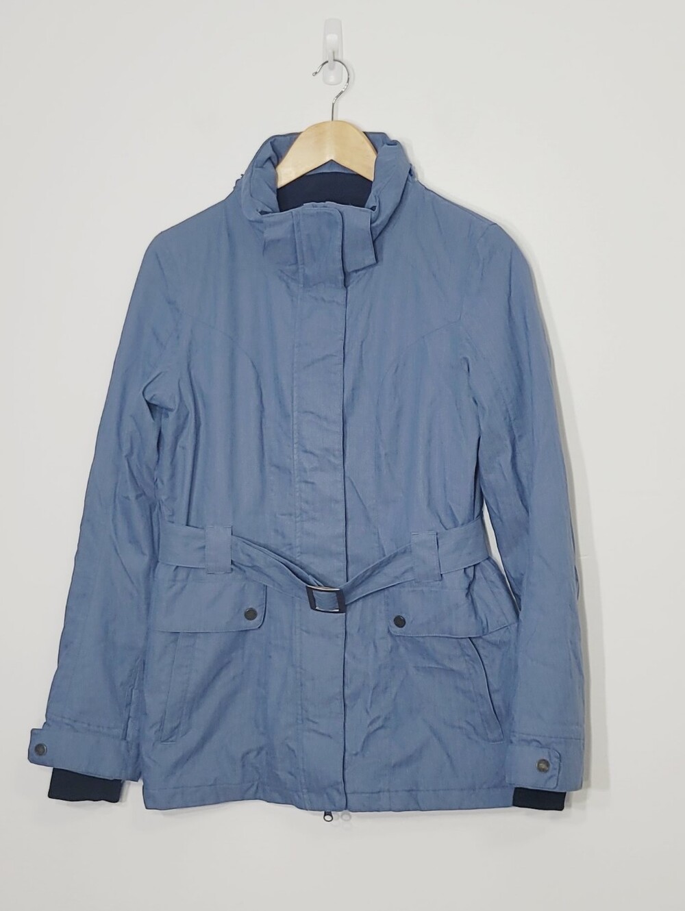 Firefly Blue Gray Women's Activewear Belted Waterproof Zipper Jacket Size Small
